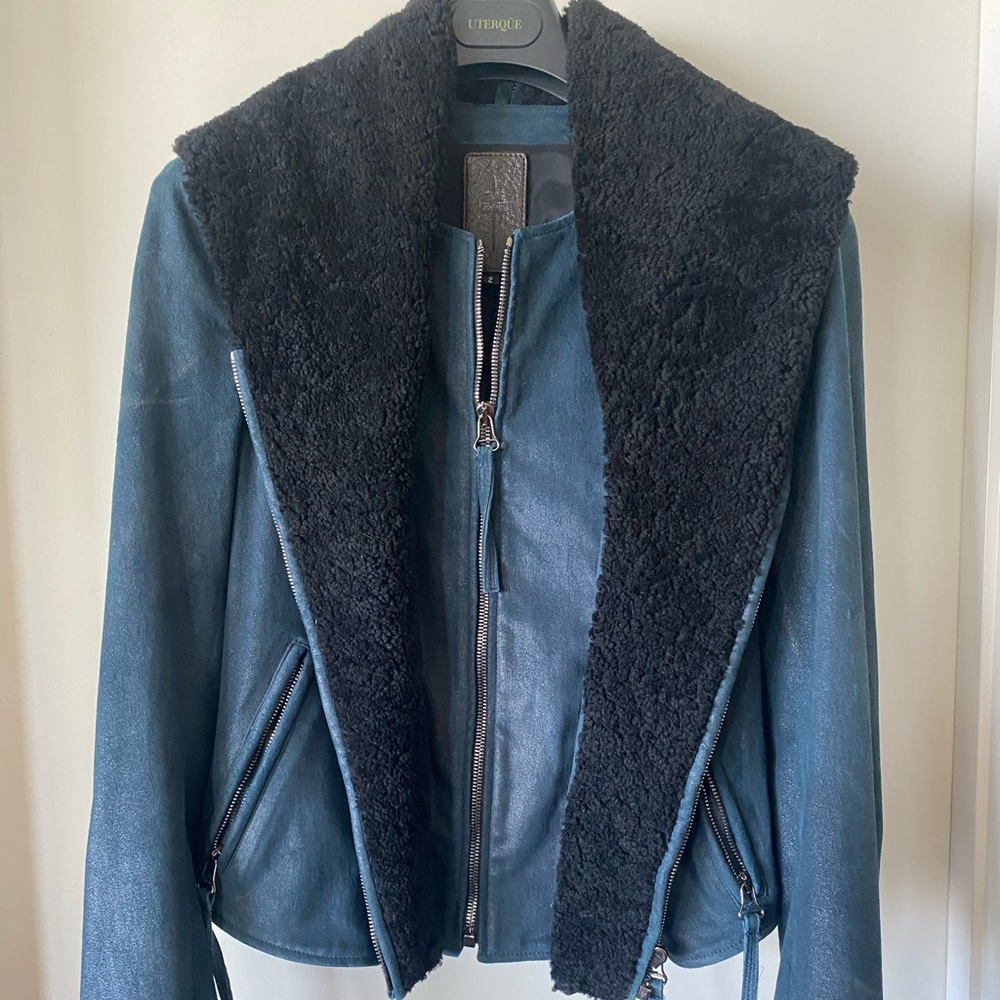 Jerome Dreyfuss navy leather shearling jacket